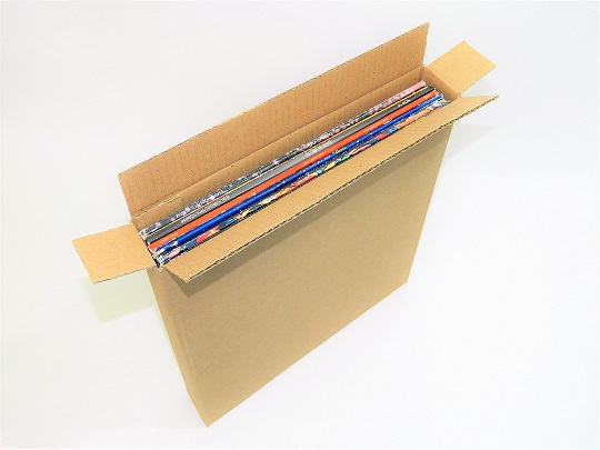 Corrugated box containing vinyl records.